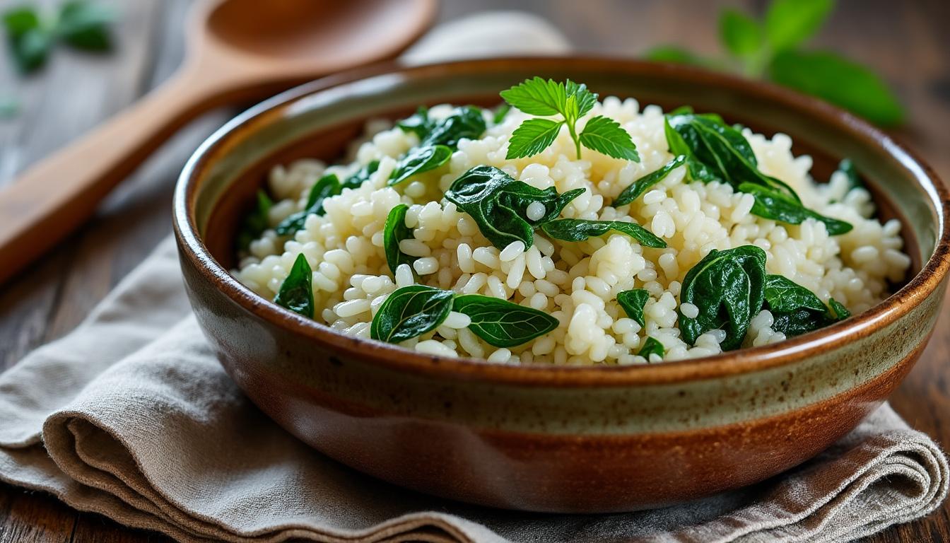 essayez notre recette simple et délicieuse de riz pilaf aux épinards, parfaite pour un repas savoureux et rapide à préparer.
